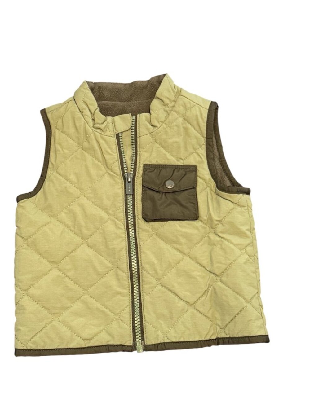 Old Navy Toddler Boy Quilted Vest 18-24M | Green Button Front Puffer Vest | Pock